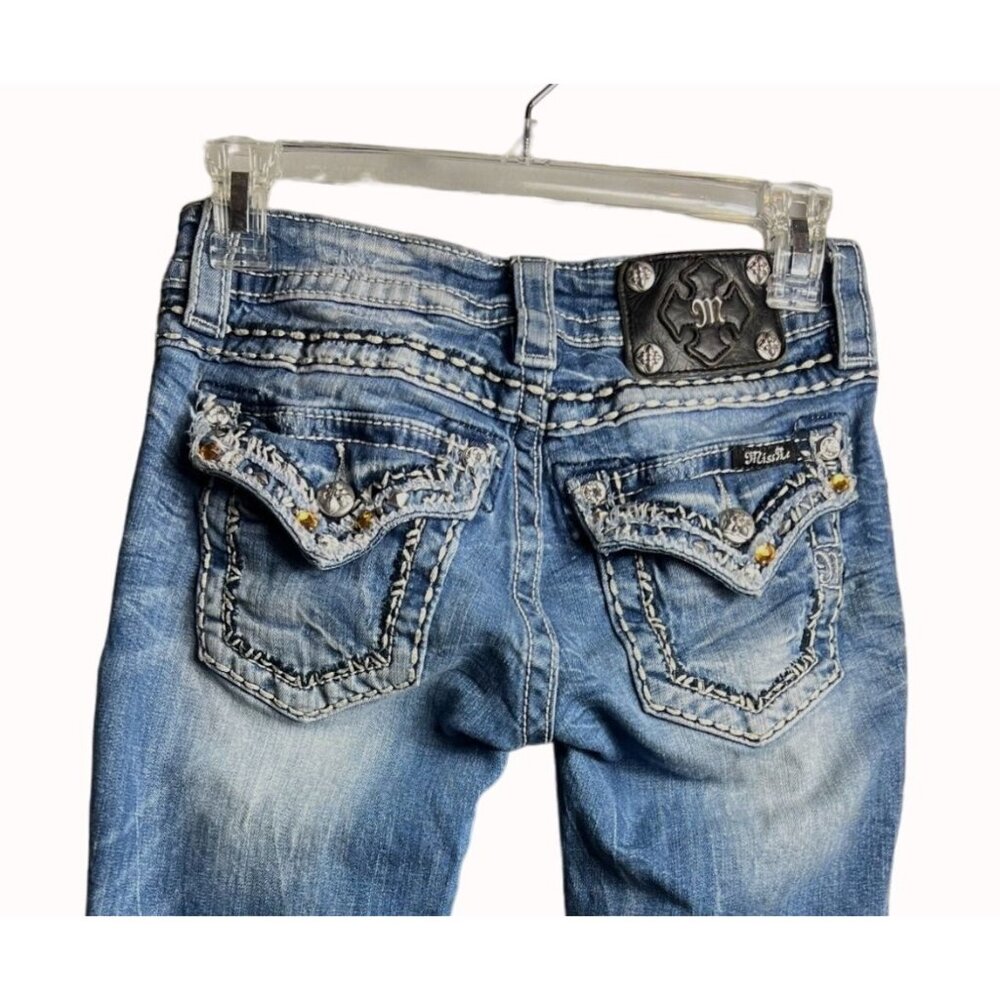 Miss Me Blue Cropped Jeans with Embellished Pockets
